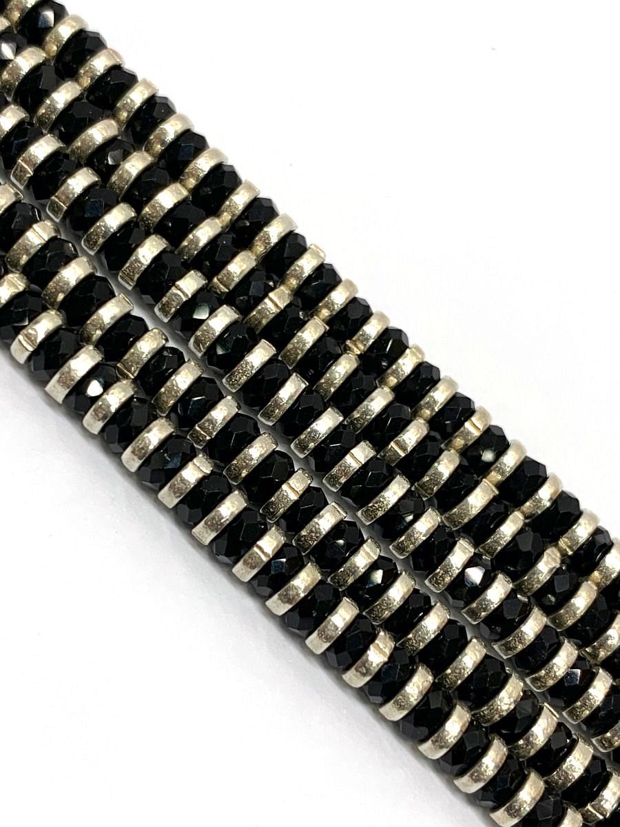 Bracelet Silver - Sterling , 17cm+3cm Handmade 925 Black Bracelet Spinel Silver