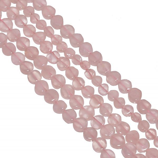 Rose Quartz Coin Shape Plain Beaded Beads In 6-8mm Size