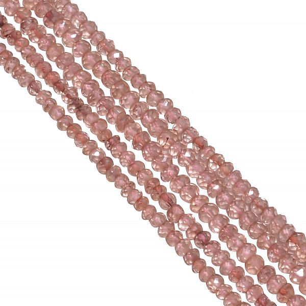 Pink Quartz 3.5mm Faceted Roundel Beads Strand, Pink Quartz Faceted Roundel Beads, Pink Quartz Stone Beads Strand