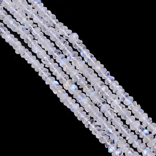 Rainbow Moonstone (Hand Cut) 3.5-4mm Faceted Roundel Beads Strand, Rainbow Moonstone Faceted Roundel Beads