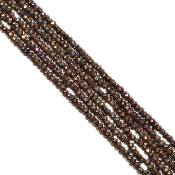 Pyrite Fine Faceted Brown Coated Beads-Roundel Shape in 3.5-4mm Size.