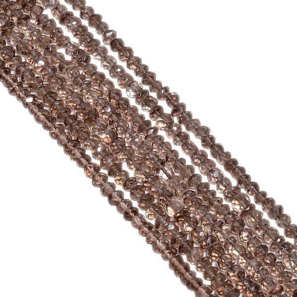 Faceted Roundel Beads Strand - Smoky Quartz in 4-5mm