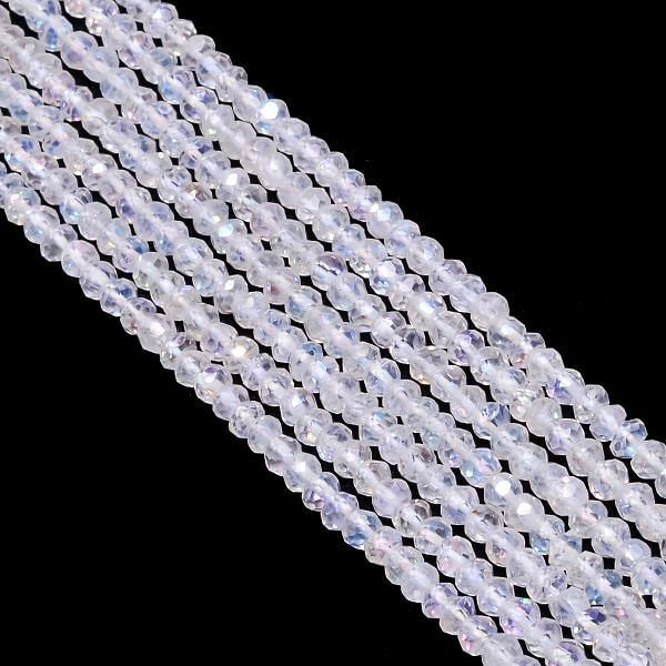 Faceted Coated Roudel Beads Strand - Rainbow Moonstone in 3.5-4 mm