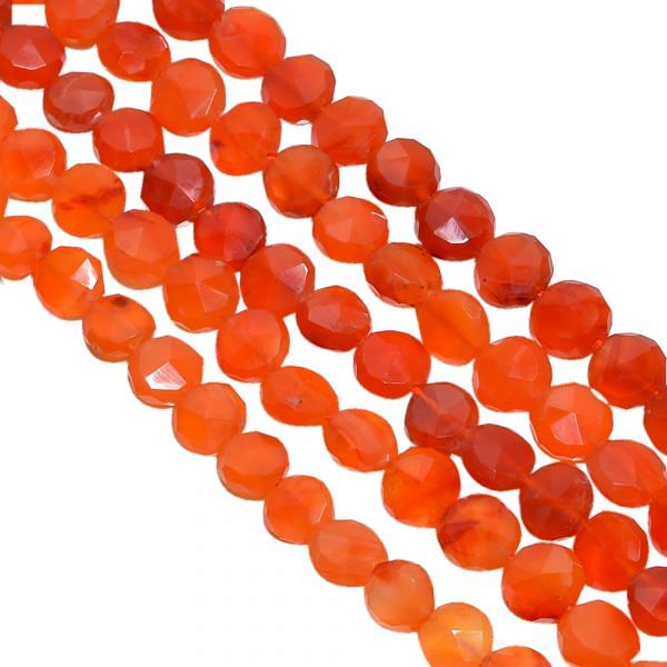 Carnelian 7-8mm Faceted Coin Beads Strand, Carnelian Faceted Coin Beads, Carnelian Stone Beads, Carnelian