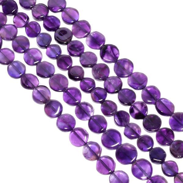 African Amethyst 9-14mm Smooth Coin Beads Strand, African Amethyst Smooth Coin Beads, Amethyst Plain Coin Beads