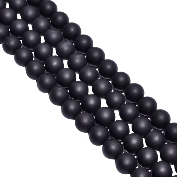 Black Onyx Matt Plain Beaded Beads Round Ball Shape, (10 mm)