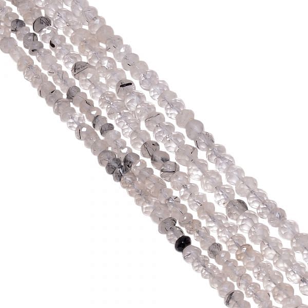 Black Rutile 4-5mm Faceted Roundel Beads Strand, Natural Black Rutile Faceted Roundel Beads, Rutilated Quartz Faceted Roundel Beads