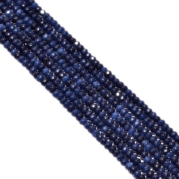 Dyed Blue Sapphire Faceted Roundel Beads - Blue Sapphire Agate (Dyed) 3.5-4mm