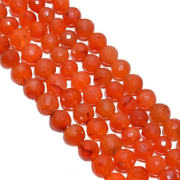 Carnelian 7.5-8.5mm Faceted Round Ball Beads Strand, Carnelian Faceted Round Ball, Carnelian Stone Beads
