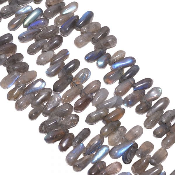 Labradorite 6x12-7x15mm Smooth Side Drilled Drop Beads Strand, Labradorite Plain Side Drilled Drop Beads