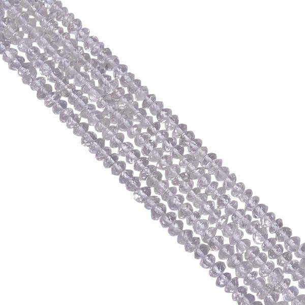 Crystal Quartz (Hand Cut) 4.5-5mm Faceted Roundel Strand, Crystal Quartz Faceted Roundel Beads, Hand Cut Crystal Quartz
