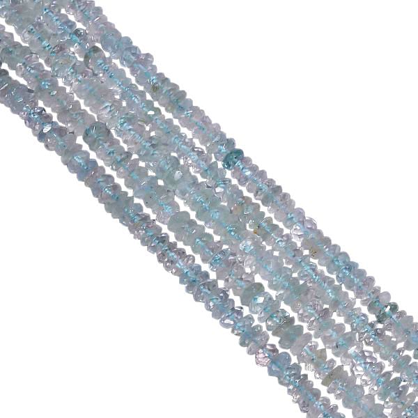 Aquamarine 5-6mm (Hand Cut) Faceted Roundel Strand, Aquamarine Faceted Roundel Beads, Aquamarine Hand Cut Beads