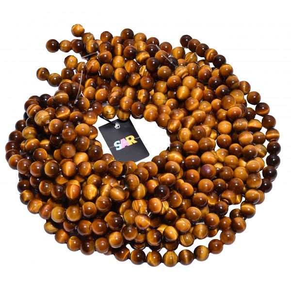 Brown Tiger Eye Smooth Stone Beads - 12 mm Size And Round Ball Shape
