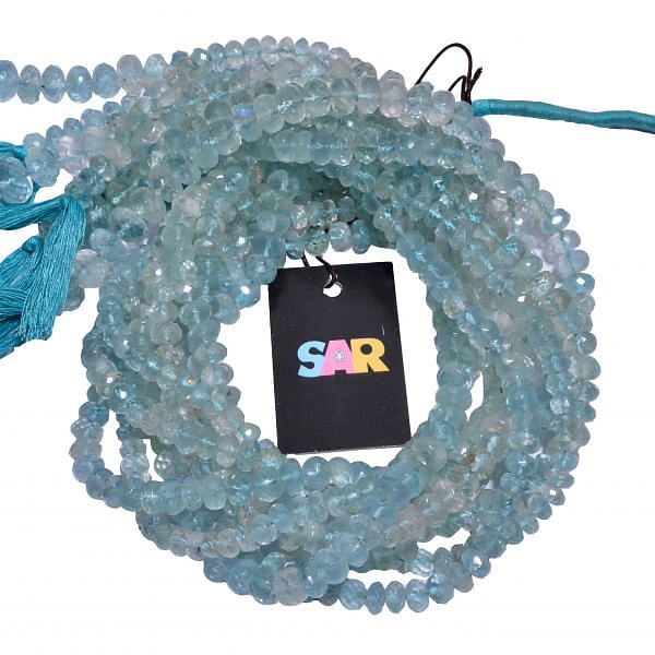 Aquamarine 6.5-7.5mm Faceted Roundel Beads Strand, Aquamarine Faceted Roundel Beads, Aquamarine Faceted Beads