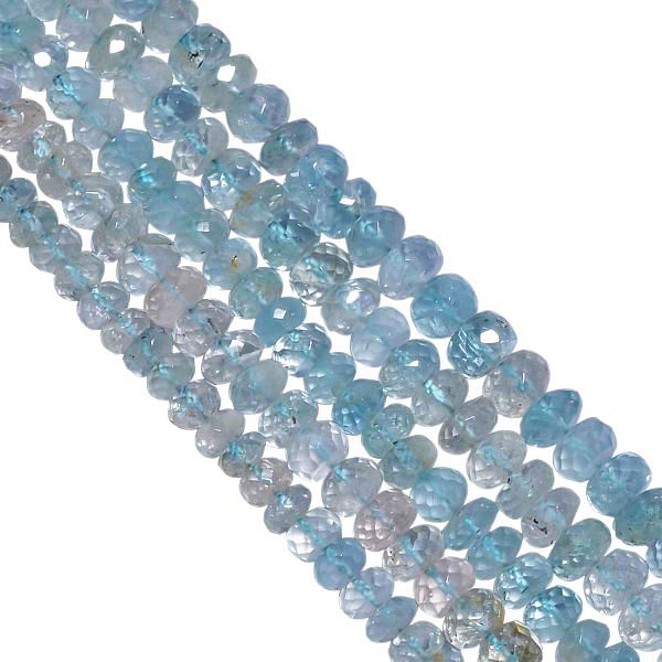 Aquamarine 6.5-7.5mm Faceted Roundel Beads Strand, Aquamarine Faceted Roundel Beads, Aquamarine Faceted Beads