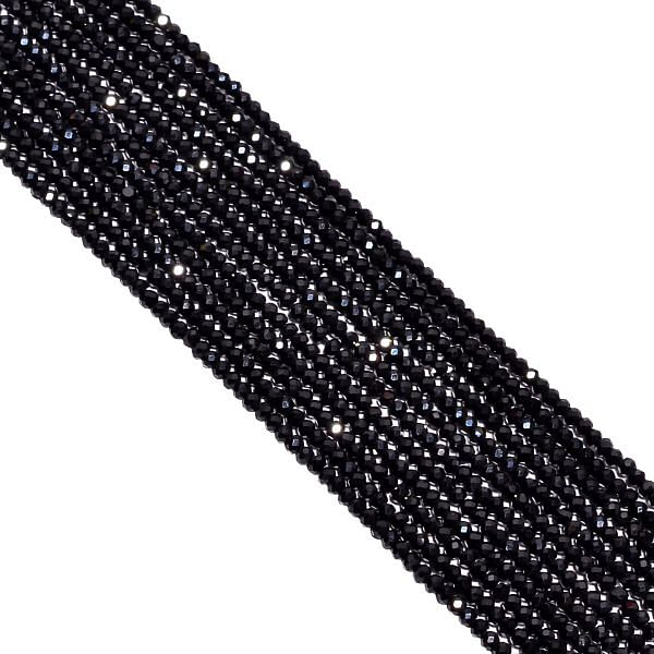 Black Spinel Micro Fine Faceted Beads, Size 2mm in Roundel Shape