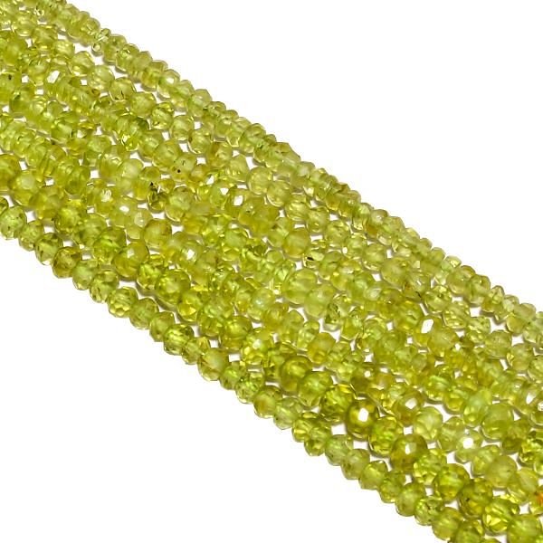 Peridot Faceted Beads Strand, Roundel Shape (3-4mm)