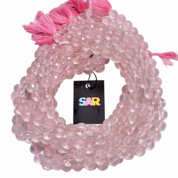 Rose Quartz  Faceted(Checker Board) Beaded Beads in 10mm Round Ball Shape 