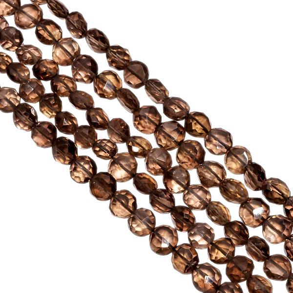 Smoky Quartz 7-11mm Faceted Coin Beads Strand, Smoky Quartz Faceted Coin Beads Strand, Smoky Quartz
