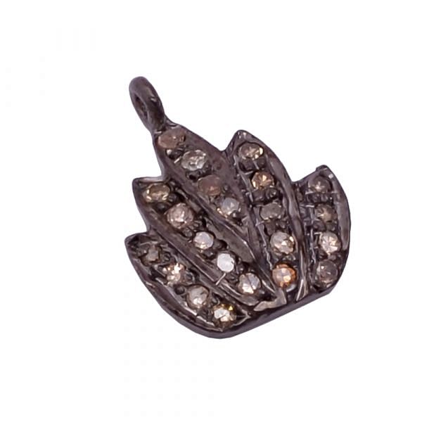 925 Sterling Silver Pave Diamond Pendant, Leaves  Shape-12.00x9.00 mm Size, Black Rhodium Plating. Sold By 1 Pcs, F-133