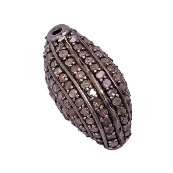 925 Sterling Silver Pave Diamond Beads, Drum Shape-19.00x9.00 mm Size, Black Rhodium Plating. Sold By 1 Pcs, F-136