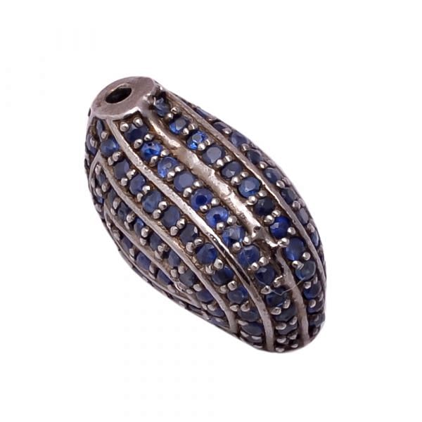 925 Sterling Silver Pave Diamond Beads Studded With Blue Sapphire Stone , F-183