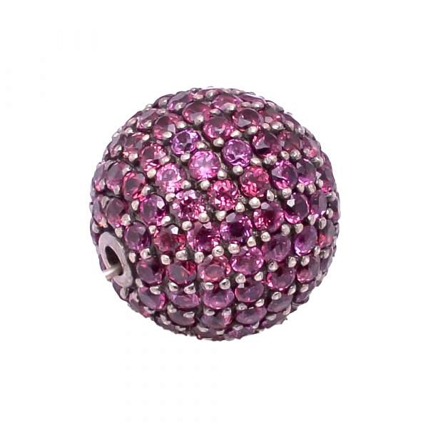 925 Sterling Silver Pave Diamond 14.00mm Bead With Natural  Rhodolite Garnet Stone In Ball Shape.