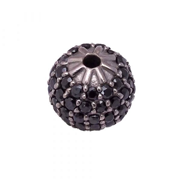 925 Sterling Silver Round Ball Shape 10.00mm Pave Diamond Bead With Natural Red Garnet Stone.