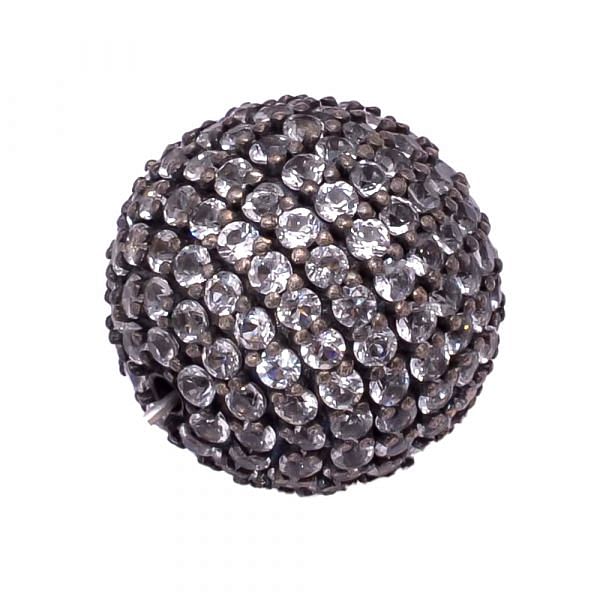 925 Sterling Silver Pave Diamond Bead - Ball Shape Natural White Topaz Stone.
