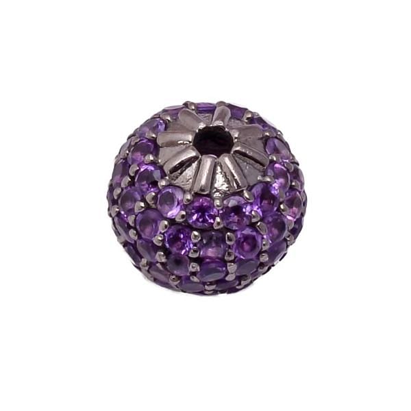 925 Sterling Silver Pave Diamond Bead With Ball Shape Natural Amethyst Stone.