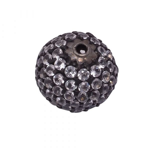 925 Sterling Silver Ball Shape Natural White Topaz Stone Pave Diamond Bead.