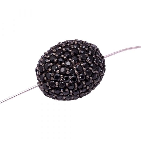 925 Sterling Silver Ball Shape Natural Black Spinel Stone  Studded In Pave Diamond Bead.
