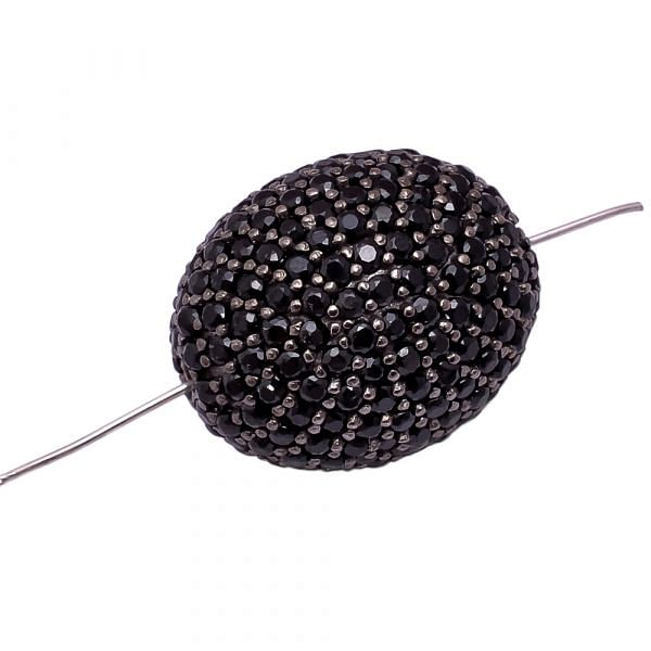 925 Sterling Silver Pave Diamond Bead With Oval Shape Natural Black Spinel Stone.