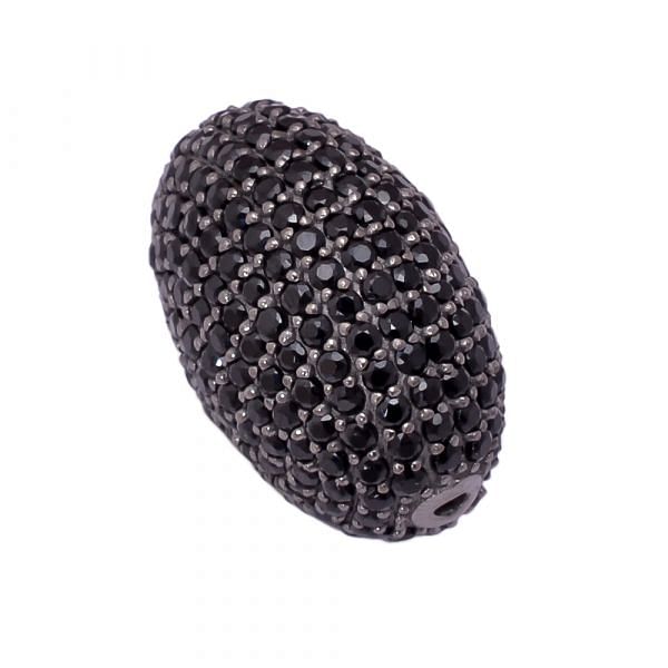 925 Sterling Silver Pave Diamond Bead With Natural Black Spinel  Stone In Ball Shape.
