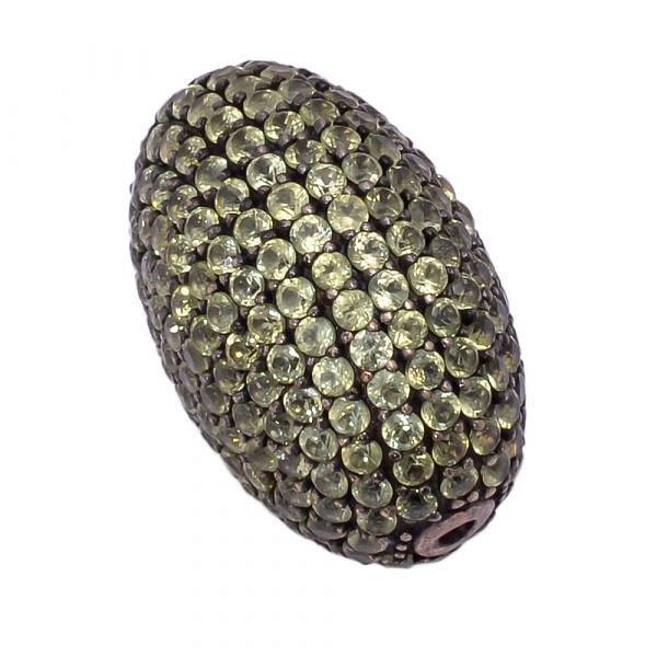 925 Sterling Silver Oval Shape, Pave Diamond Bead With Natural Peridot Stone