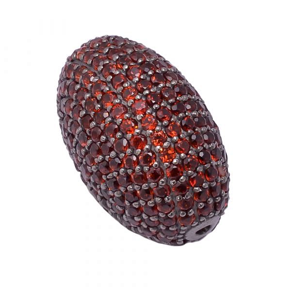 925 Sterling Silver Pave Diamond Bead With Oval Shape Natural Red Garnet Stone.