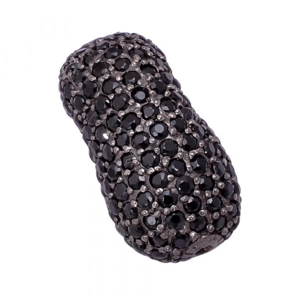 925 Sterling Silver Pave Diamond Bead With Natural Black Spinel  Stone In Nugget Shape.