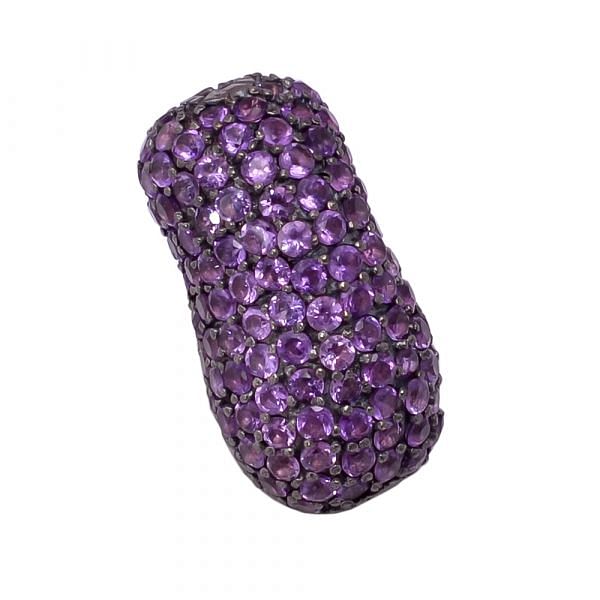 925 Sterling Silver Nugget Shape, Pave Diamond Bead With Natural Amethyst  Stone