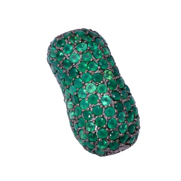 925 Sterling Silver Natural Green Onyx Stone In Nugget Shape Pave Diamond Bead.