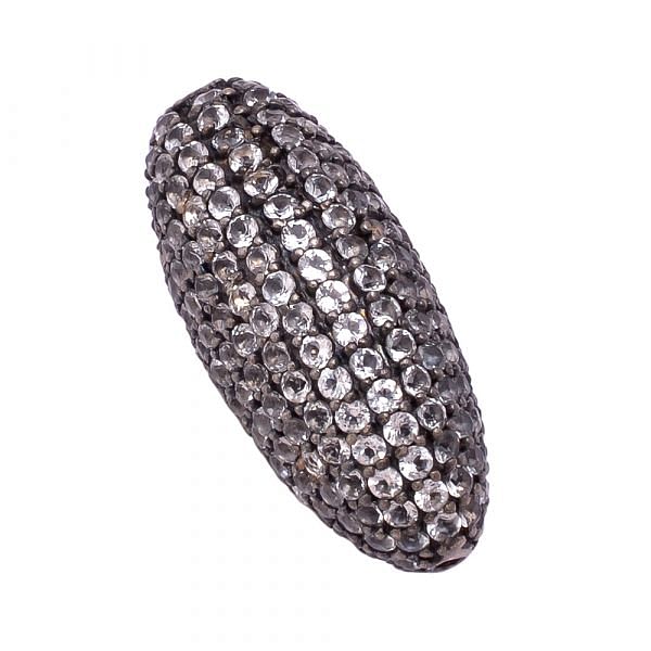 925 Sterling Silver Pave Diamond Bead With Oval Shape Natural White Topaz  Stone.