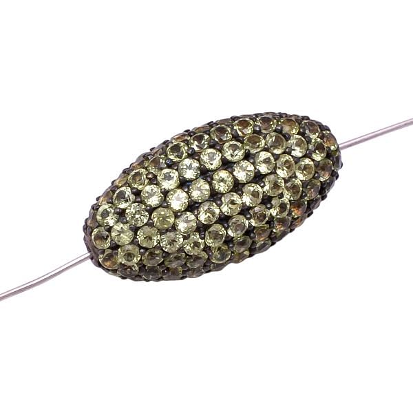 925 Sterling Silver  Oval Shape Pave Diamond Bead With Natural Peridot Stone.