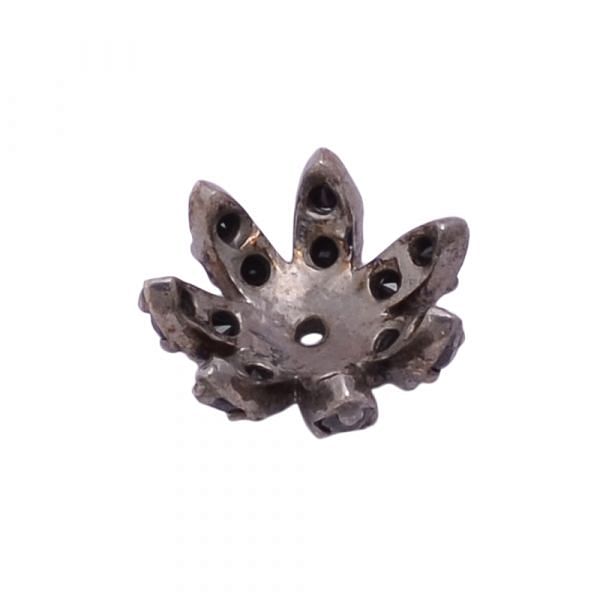 925 Sterling Silver  Flower Cap Shape, Pave Diamond Bead With Natural Black Spinel Stone