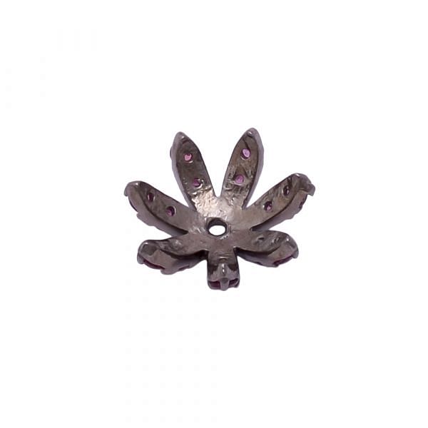 925 Sterling Silver Pave Diamond Bead With  Flower Cap Shape Natural Rhodolite Garnet Stone.