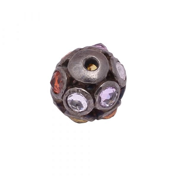 925 Sterling Silver Pave Diamond Bead - Round  Shape and Natural Multi Sapphire Stone.