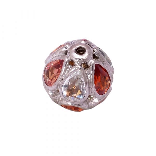 925 Sterling Silver 15.00x13.00mm Pave Diamond Bead With Natural Multi Sapphire Stone,(Drum Oval  Shape).