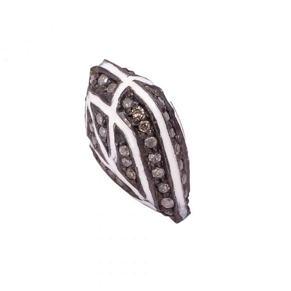 925 Sterling Silver Pave Diamond Bead With  NWhite Enamel (Fancy Shape).