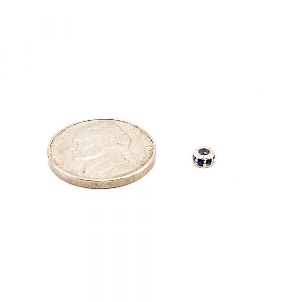 925 Sterling Silver Pave Diamond Bead - Wheel Shape and Sapphire Stone.