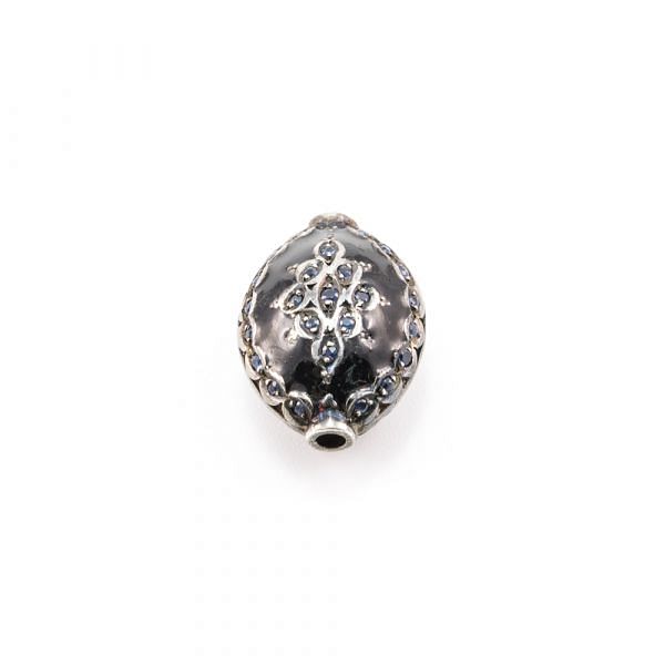 925 Sterling Silver Marquise  Shape Pave Diamond Bead With Natural Sapphire Stone.