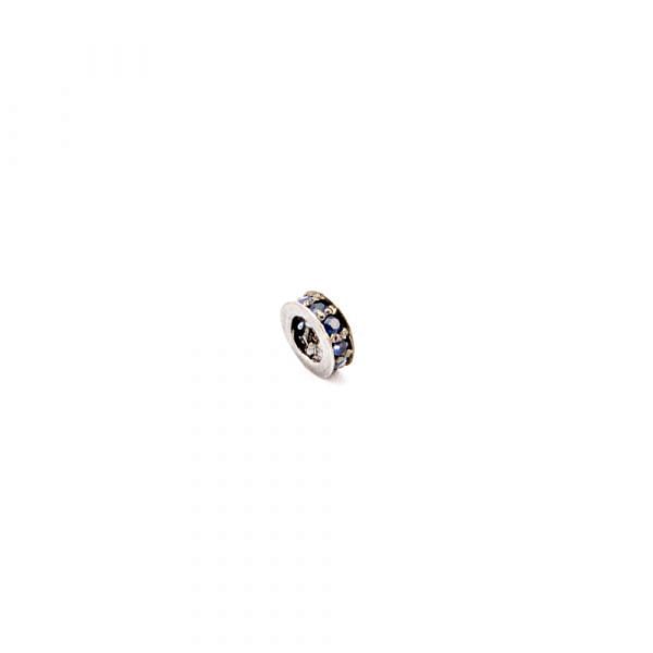 925 Sterling Silver Pave Diamond Bead With Natural Sapphire Stone,(Wheel Shape).