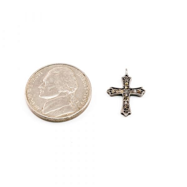 925 Sterling Silver  Pave Diamond Charm- Cross Shape And 17.00x12.00mm.